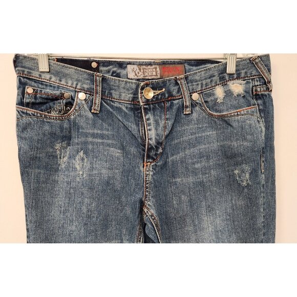 Mossimo Jeans Blue Denim Mid Rise Modern Boot Cut Distressed‎ Womens 15 34x32 - Picture 3 of 16